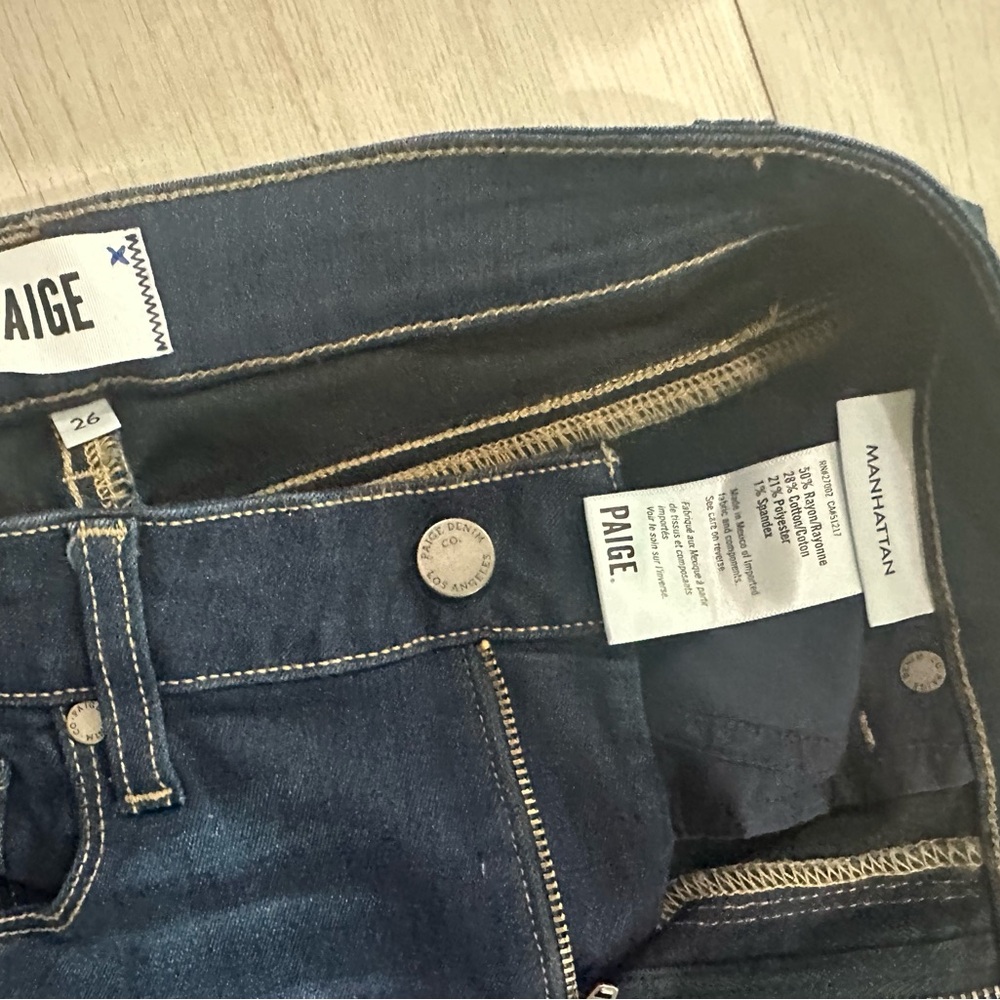 Paige Manhattan Dark Blue Denim Flare Jeans